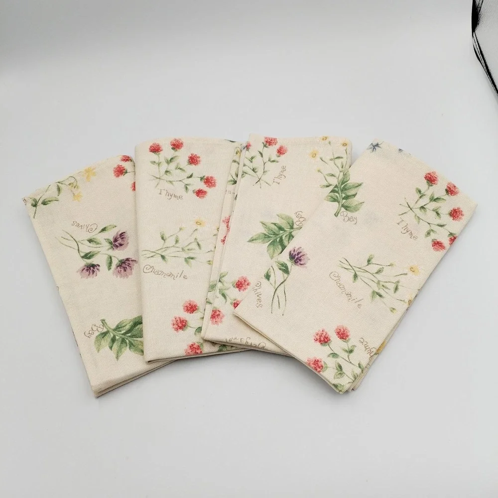 Set of 4 Vintage Botanical Herb Cloth Napkins 17